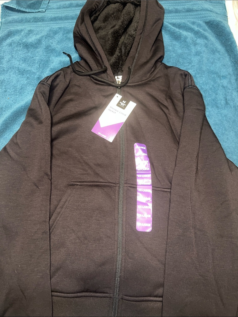 Unbranded Black Full-Zip Utility Hoodie Jacket with Sherpa Lining